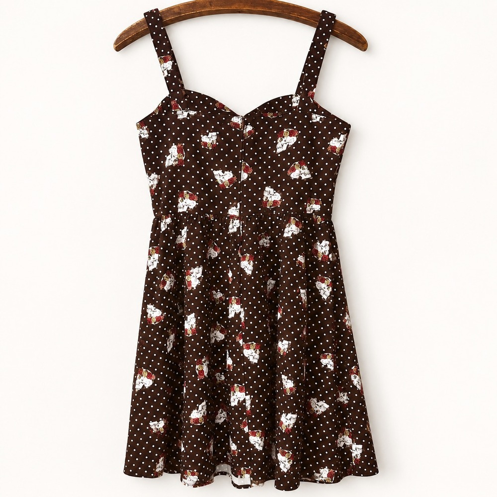 Hot Topic Dress Size S Black Polka Dot Skater Skull Rose Rockabilly Whimsigoth